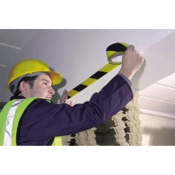 Adhesive Hazard Tape Roll, 33m x 50mm, Black and Yellow