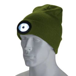 Beanie Hat with Rechargeable Torch, One Size, 1W, 100 Lumens, Green