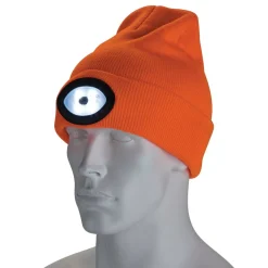 Beanie Hat with Rechargeable Torch, One Size, 1W, 100 Lumens, High-vis Orange
