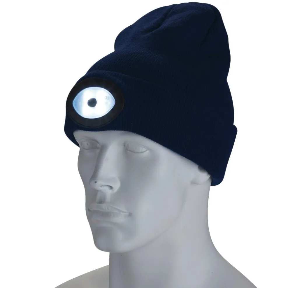 Beanie Hat with Rechargeable Torch, One Size, 1W, 100 Lumens, Navy Blue