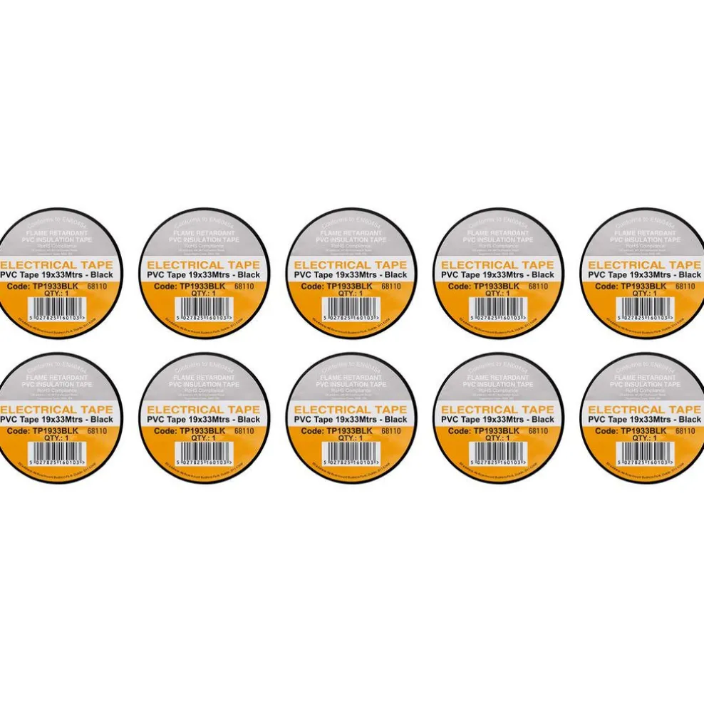 Black PVC Electrical Insulation Tape, 19mm x 33m (Pack of 10)