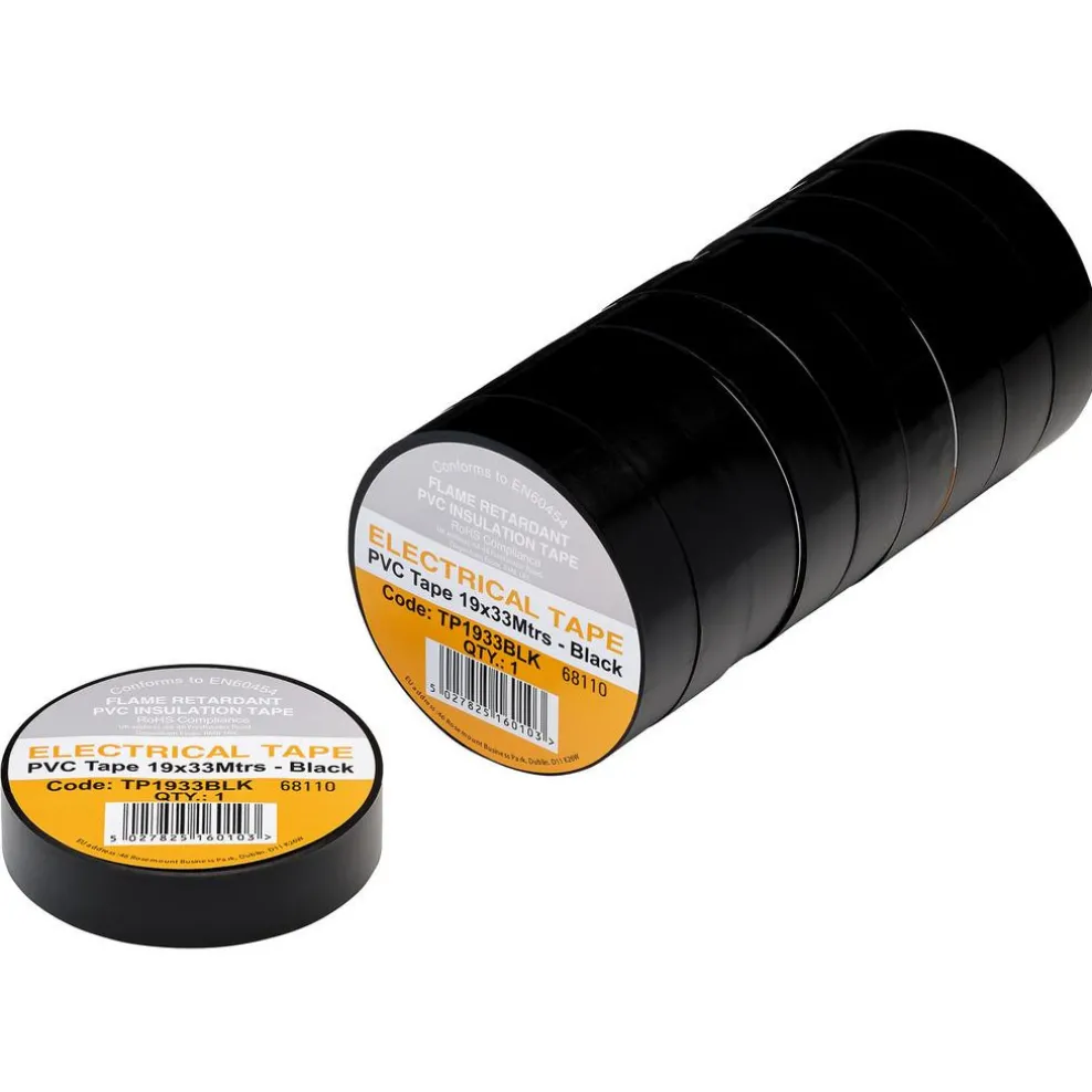 Black PVC Electrical Insulation Tape, 19mm x 33m (Pack of 10)