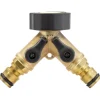 Brass Double Tap Connector with Flow Control, 3/4"