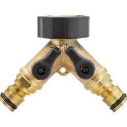 Brass Double Tap Connector with Flow Control, 3/4"