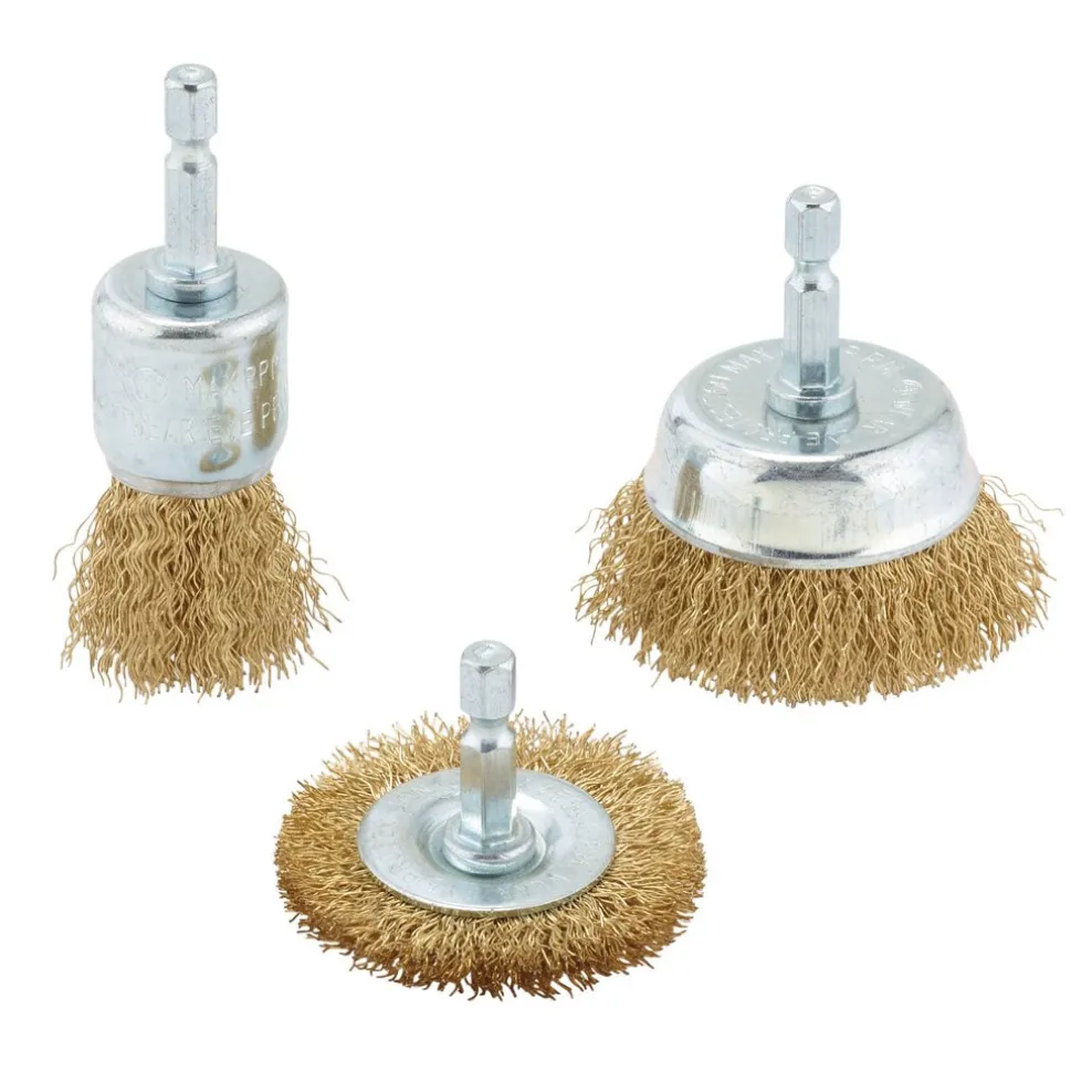 Brassed Steel Crimped Wire Brush Set (3 Piece)