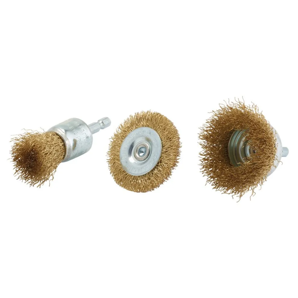 Brassed Steel Crimped Wire Brush Set (3 Piece)