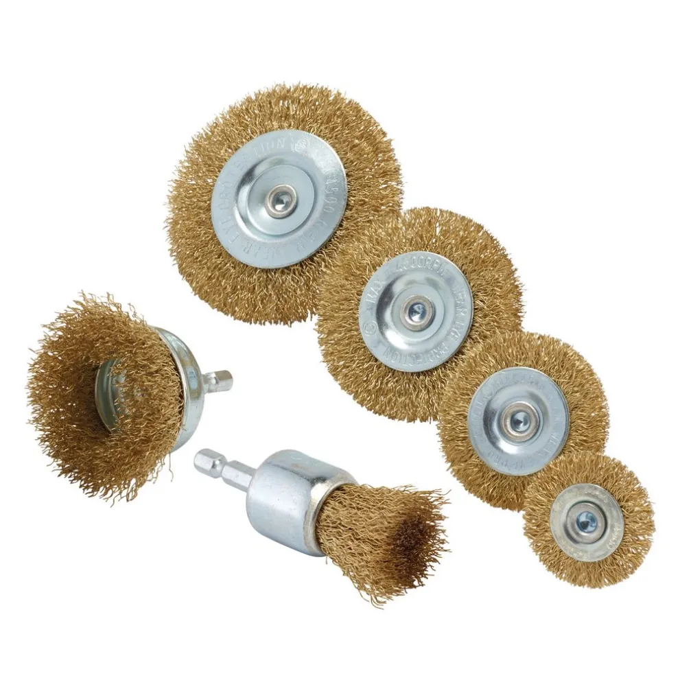 Brassed Steel Crimped Wire Brush Set (6 Piece)