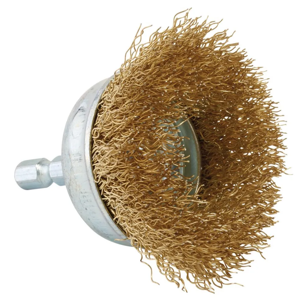 Brassed Steel Crimped Wire Cup Brush, 50mm