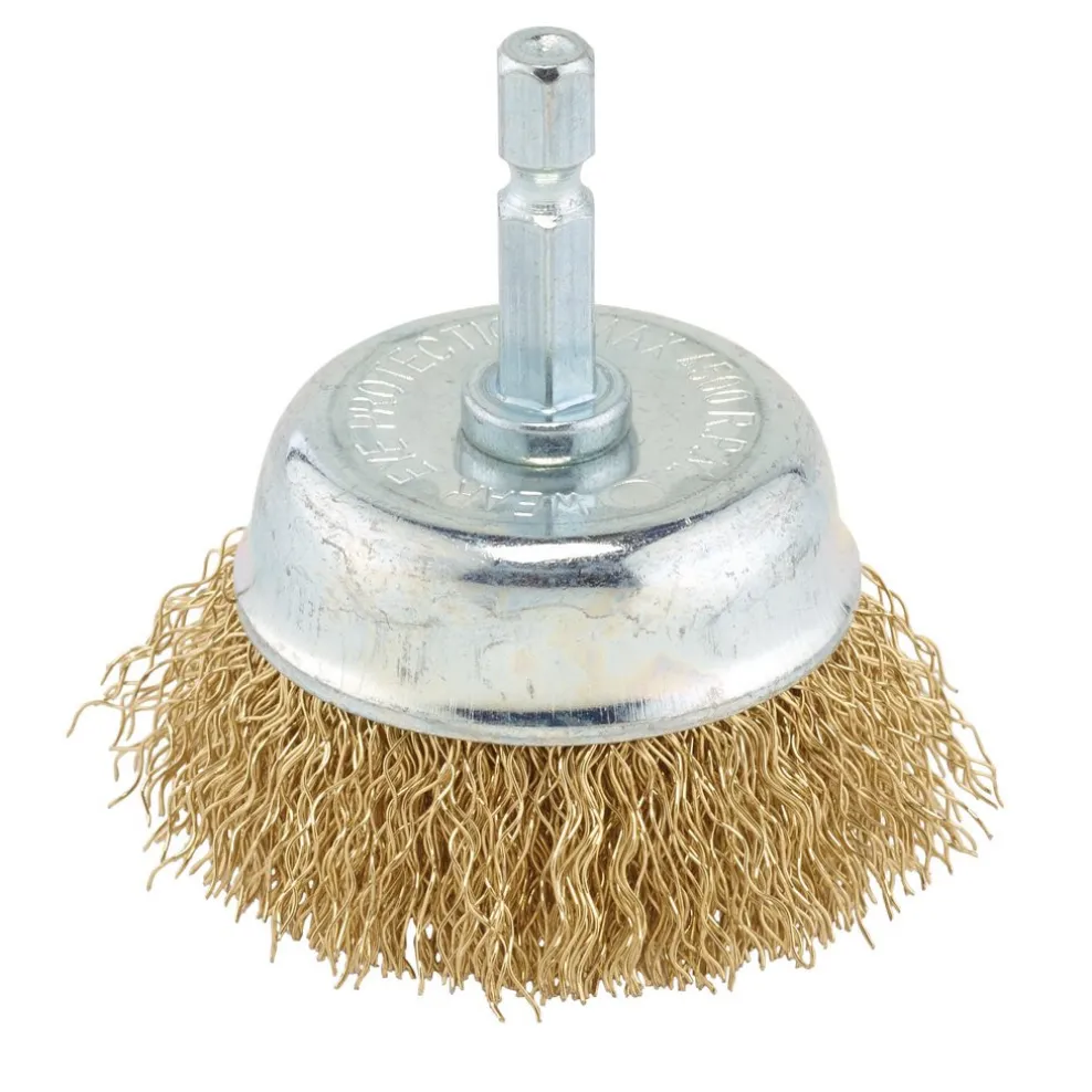 Brassed Steel Crimped Wire Cup Brush, 50mm