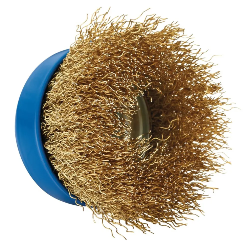 Brassed Steel Crimped Wire Cup Brush, 65mm, M14
