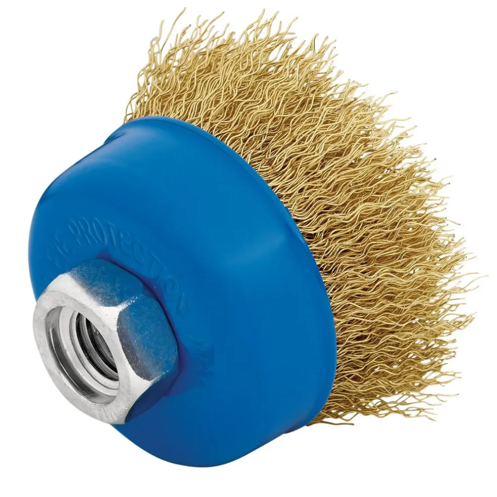 Brassed Steel Crimped Wire Cup Brush, 65mm, M14