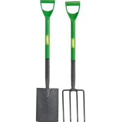 Carbon Steel Garden Fork and Spade Set, Green