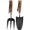 Carbon Steel Heavy Duty Hand Fork and Trowel Set with Ash Handles (2 Piece)