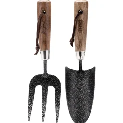 Carbon Steel Heavy Duty Hand Fork and Trowel Set with Ash Handles (2 Piece)