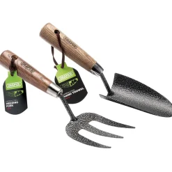 Carbon Steel Heavy Duty Hand Fork and Trowel Set with Ash Handles (2 Piece)
