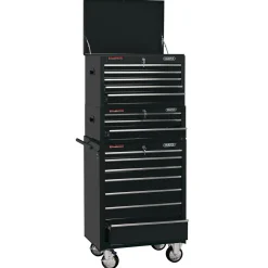Combined Roller Cabinet and Tool Chest, 15 Drawer, 26", Black
