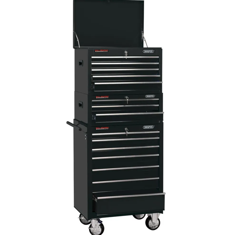 Combined Roller Cabinet and Tool Chest, 15 Drawer, 26", Black