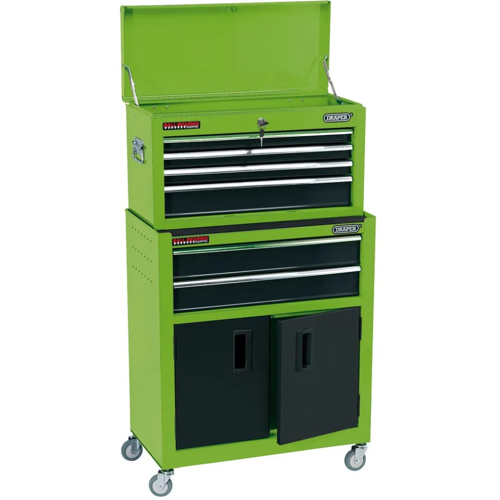 Combined Roller Cabinet and Tool Chest, 6 Drawer, 24", Green