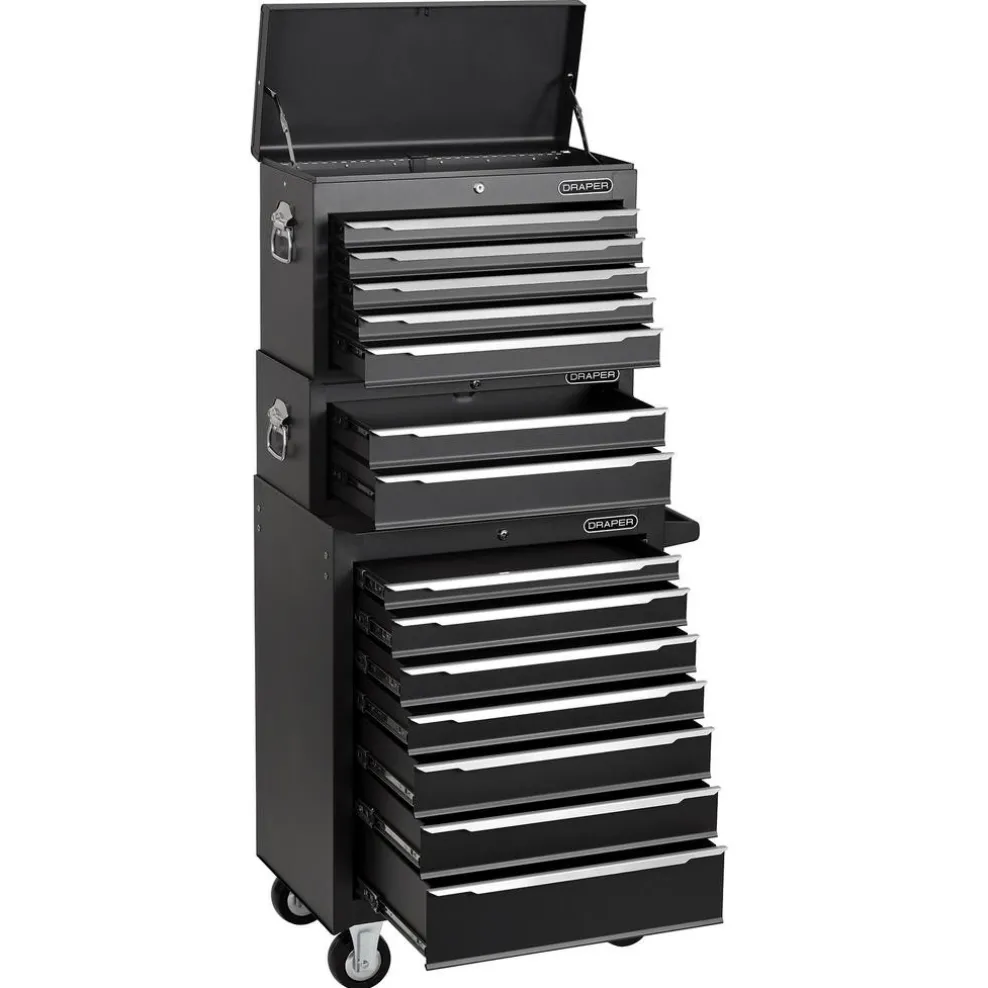 Combined Roller Cabinet, Mid Tool Chest and Tool Chest, 14 Drawers, 26"