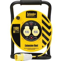 Defender E86500 110V Industrial Cable Reel, 1.5mm², 16A, 50m