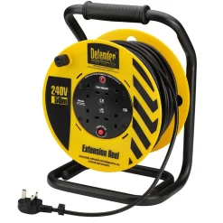 Defender E86515 230V 4-Way Industrial Trade Cable Extension Reel, 50m