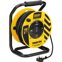 Defender E86515 230V 4-Way Industrial Trade Cable Extension Reel, 50m