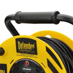 Defender E86515 230V 4-Way Industrial Trade Cable Extension Reel, 50m