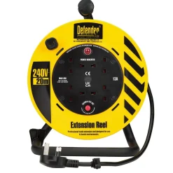 Defender E86465 230V 4-Way Light Industrial Cable Extension Reel, 20m