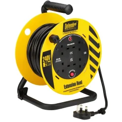 Defender E86465 230V 4-Way Light Industrial Cable Extension Reel, 20m