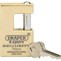 Draper Expert Close Shackle Solid Brass Padlock with Hardened Steel Shackle, 2 Keys, 76mm