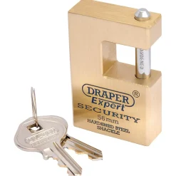 Draper Expert Close Shackle Solid Brass Padlock with Hardened Steel Shackle, 2 Keys, 56mm