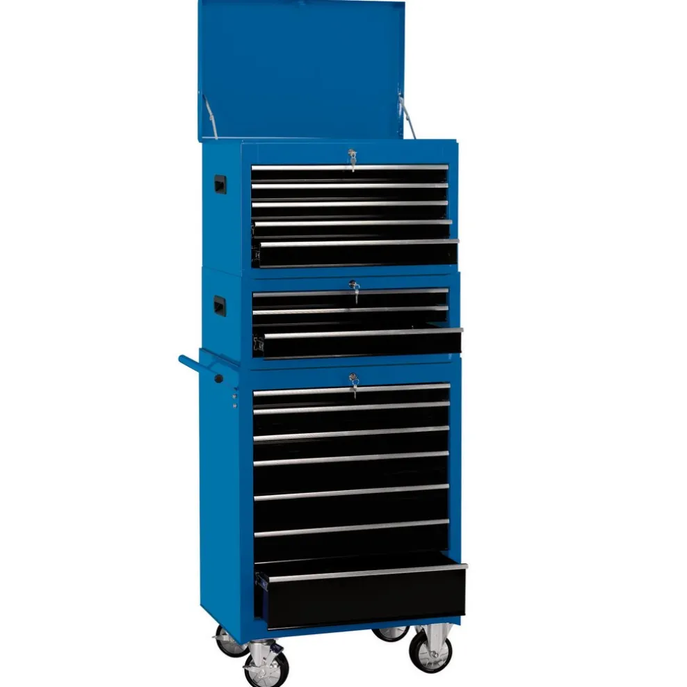 Draper Expert Combination Roller Cabinet and Tool Chest, 15 Drawer, 26", Blue