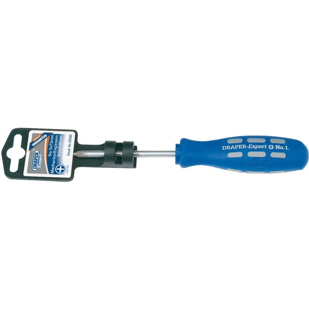 Draper Expert Cross Slot Mechanics Screwdriver, No.1 x 75mm
