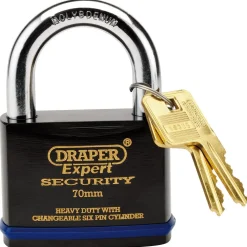 Draper Expert Heavy Duty Padlock and 2 Keys with Super Tough Molybdenum Steel Shackle, 70mm