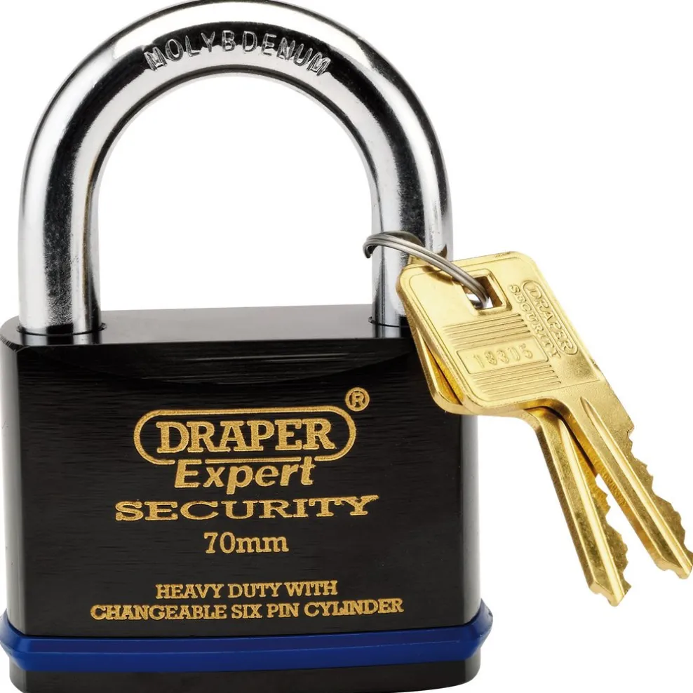 Draper Expert Heavy Duty Padlock and 2 Keys with Super Tough Molybdenum Steel Shackle, 70mm