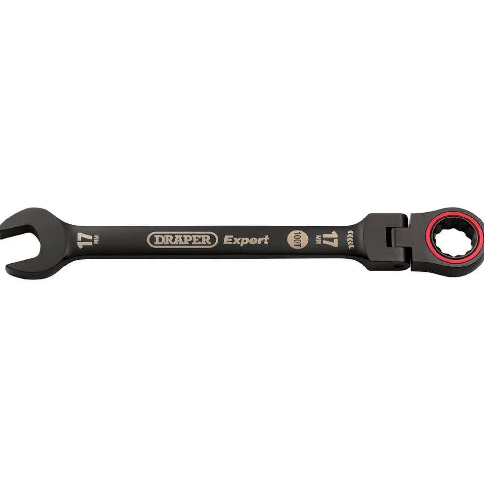 Draper Expert HI-TORQ® Metric Flexible Head Ratchet Combination Spanner, 17mm, Black