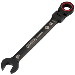 Draper Expert HI-TORQ® Metric Flexible Head Ratchet Combination Spanner, 15mm, Black