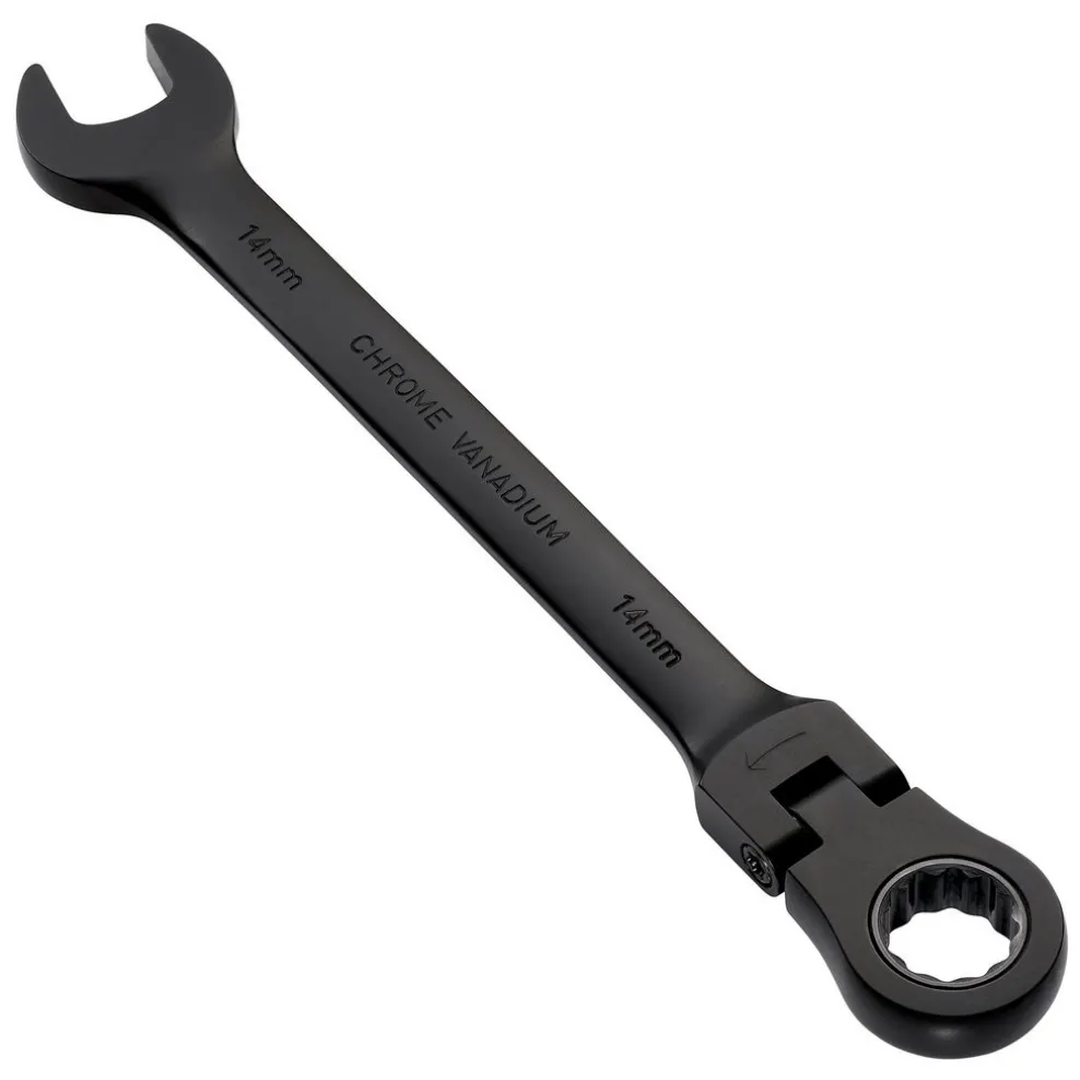 Draper Expert HI-TORQ® Metric Flexible Head Ratchet Combination Spanner, 14mm, Black
