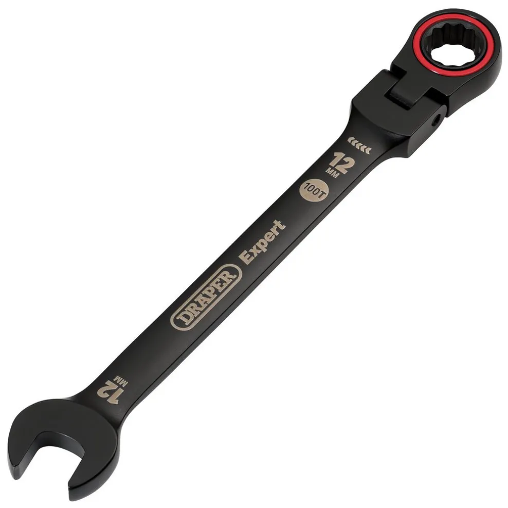 Draper Expert HI-TORQ® Metric Flexible Head Ratchet Combination Spanner, 12mm, Black