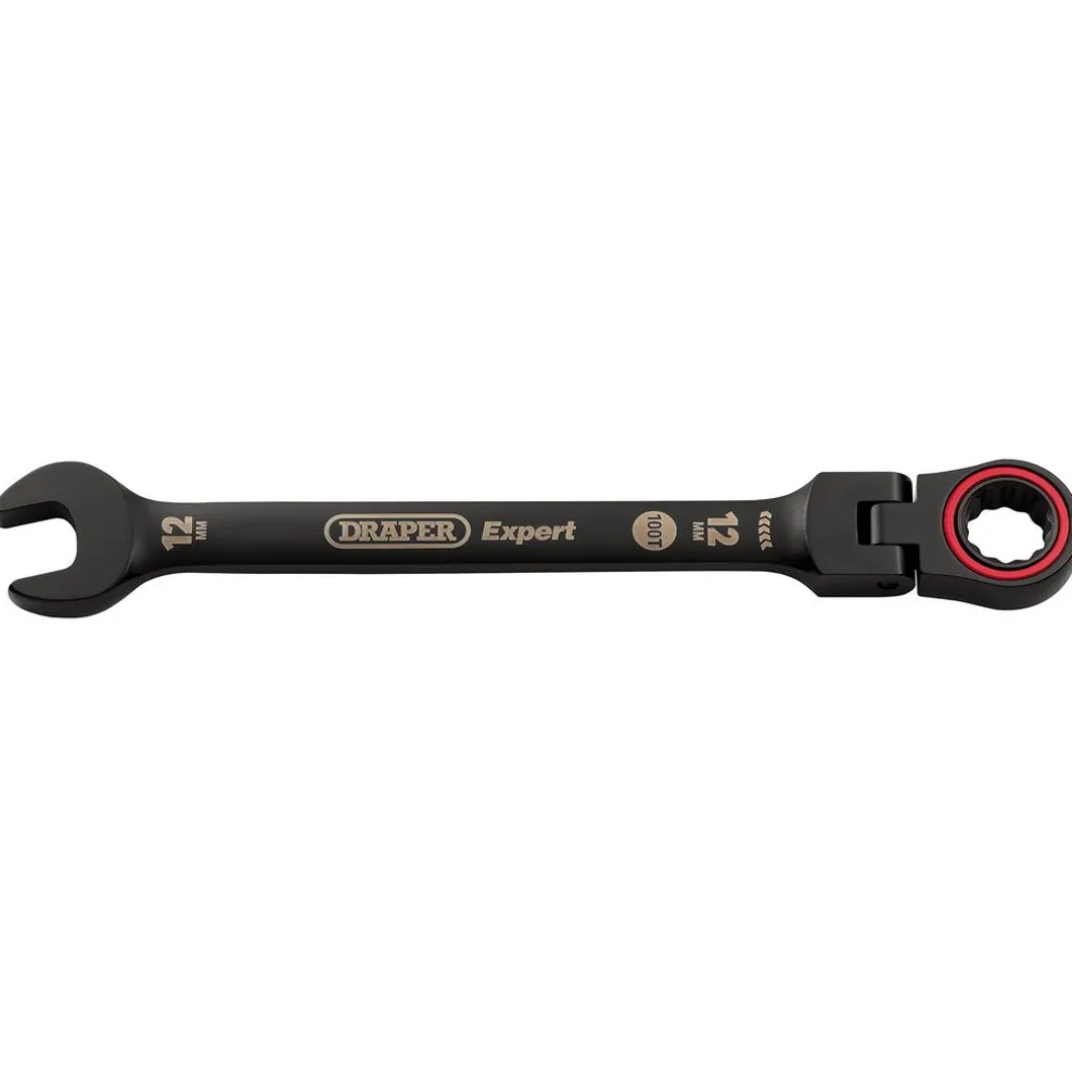 Draper Expert HI-TORQ® Metric Flexible Head Ratchet Combination Spanner, 12mm, Black