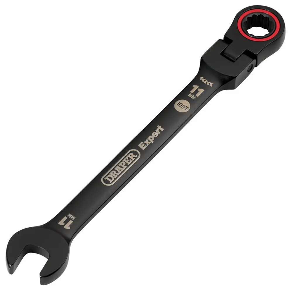 Draper Expert HI-TORQ® Metric Flexible Head Ratchet Combination Spanner, 11mm, Black