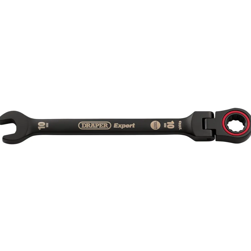 Draper Expert HI-TORQ® Metric Flexible Head Ratchet Combination Spanner, 10mm, Black