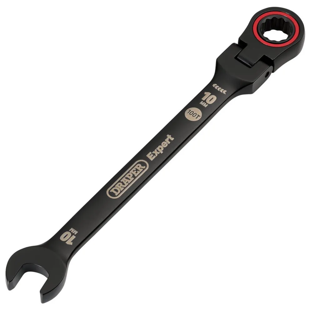 Draper Expert HI-TORQ® Metric Flexible Head Ratchet Combination Spanner, 10mm, Black