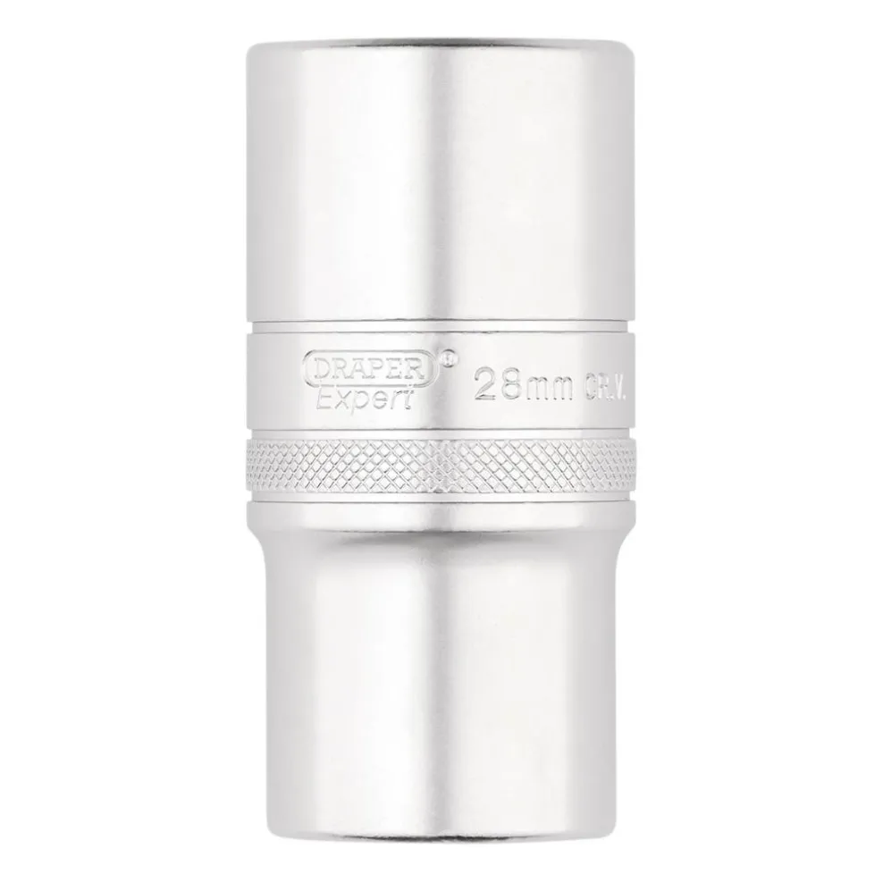Draper Expert Metric Deep Socket, 1/2" Sq. Dr., Micro Satin Chrome, 28mm