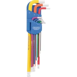 Draper Expert Metric Extra Long Hex. and Ball End Key Set, Colour Coded (9 Piece)