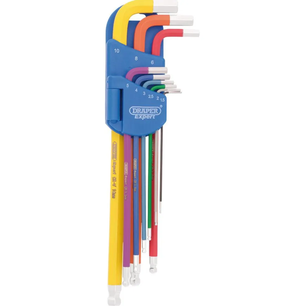 Draper Expert Metric Extra Long Hex. and Ball End Key Set, Colour Coded (9 Piece)