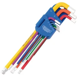 Draper Expert Metric Extra Long Hex. and Ball End Key Set, Colour Coded (9 Piece)