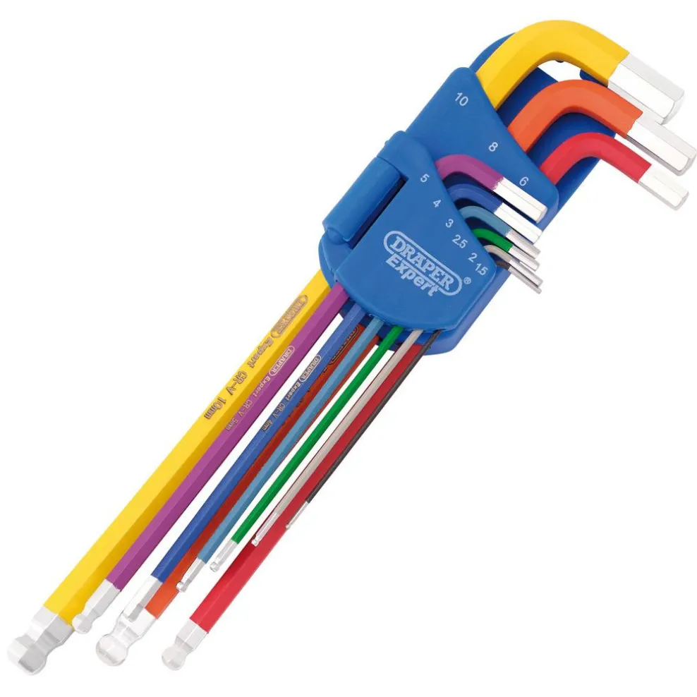 Draper Expert Metric Extra Long Hex. and Ball End Key Set, Colour Coded (9 Piece)