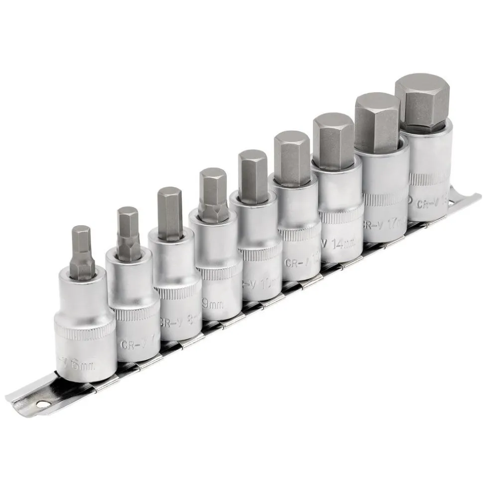 Draper Expert Metric Hex. Socket Bit Set, 1/2" Sq. Dr., 55mm (9 Piece)