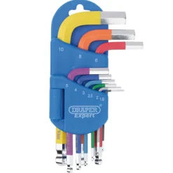 Draper Expert Metric Short Arm Ball End Hex Key Set, Colour Coded (9 Piece)